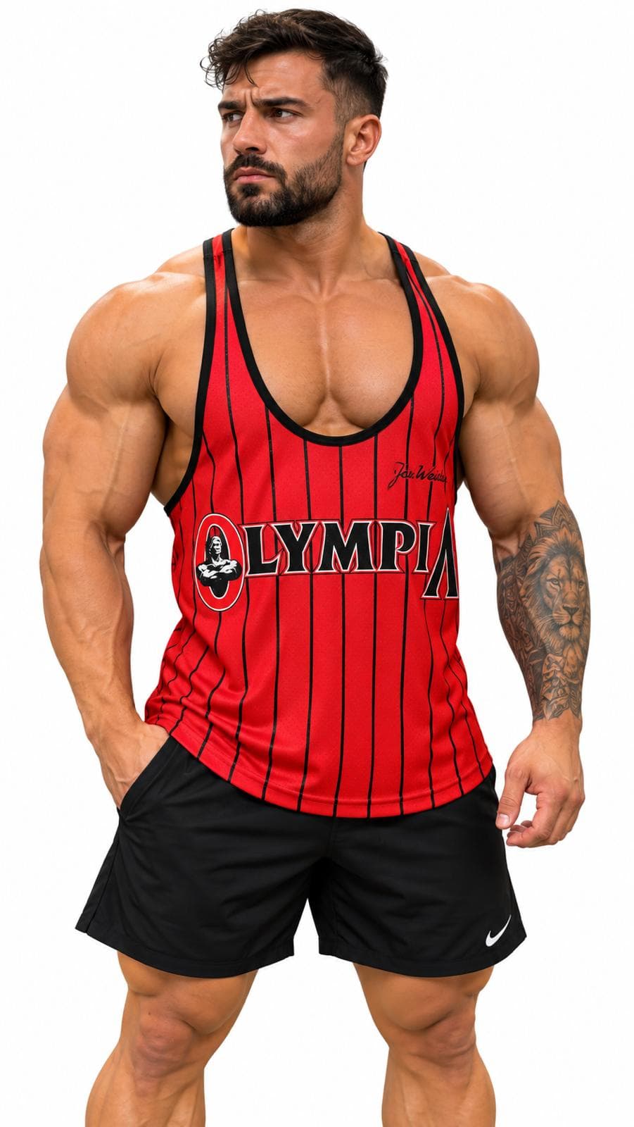 Olympia Baskılı Beast Mode Kırmızı Çizgili Atlet