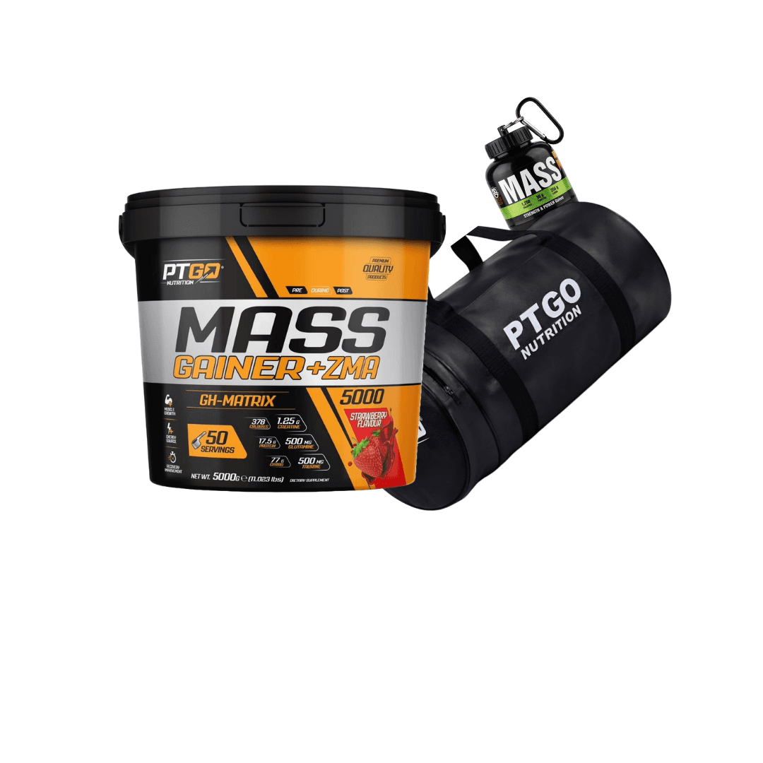PT GO NUTRITION Mass Gainer 5 kg Kova Çilek( Silindir Çanta , Shaker ve Maskot Huni Hediyeli)