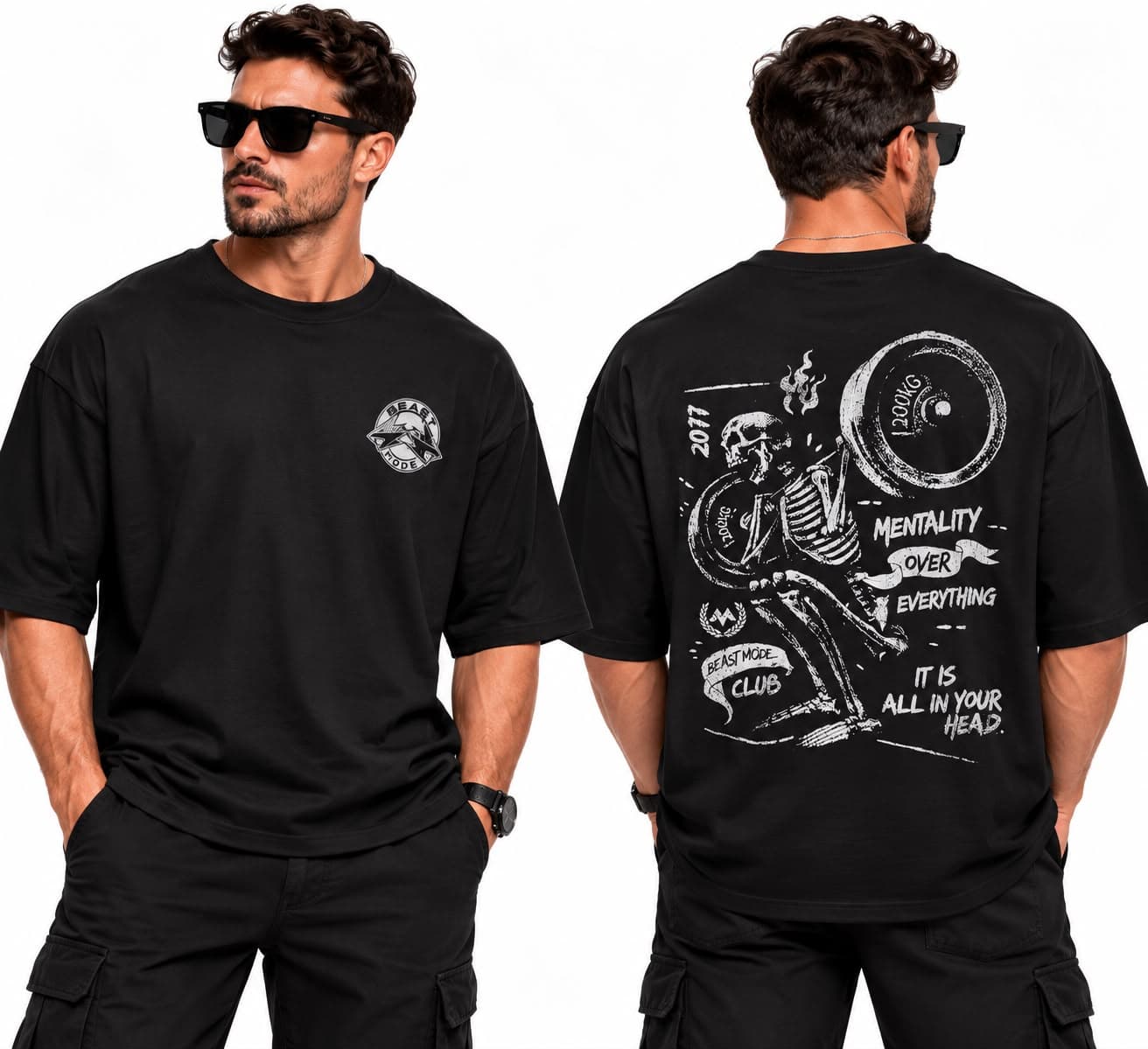 BEAST MODE Siyah Basklı Oversize Tişört