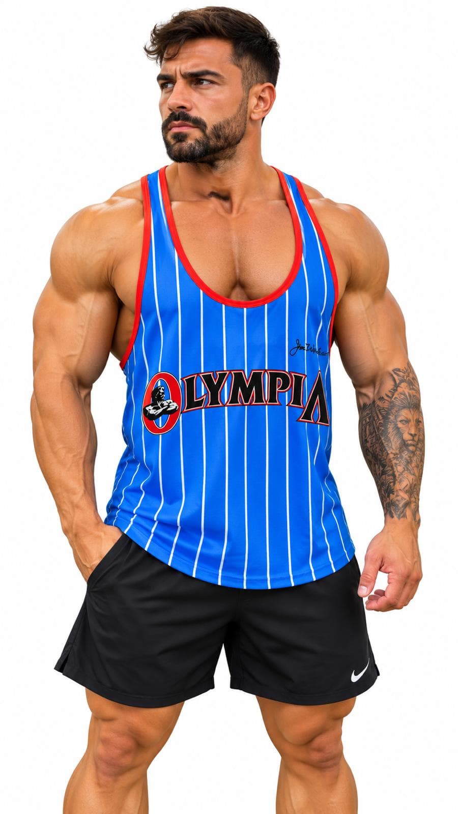 Olympia Baskılı Beast Mode Mavi Çizgili Atlet