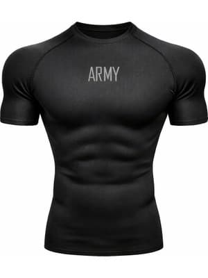 ARMY Premium Compression Kısa Uzun Fitness Body Gym Sporcu Kısa Kol Fitness Body Dar — görsel 2