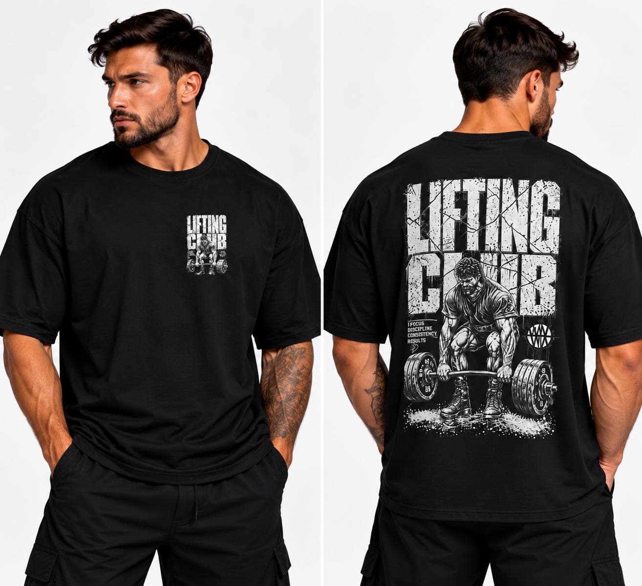 Lifting Club Baskılı Oversize Siyah Beast Mode Tişört